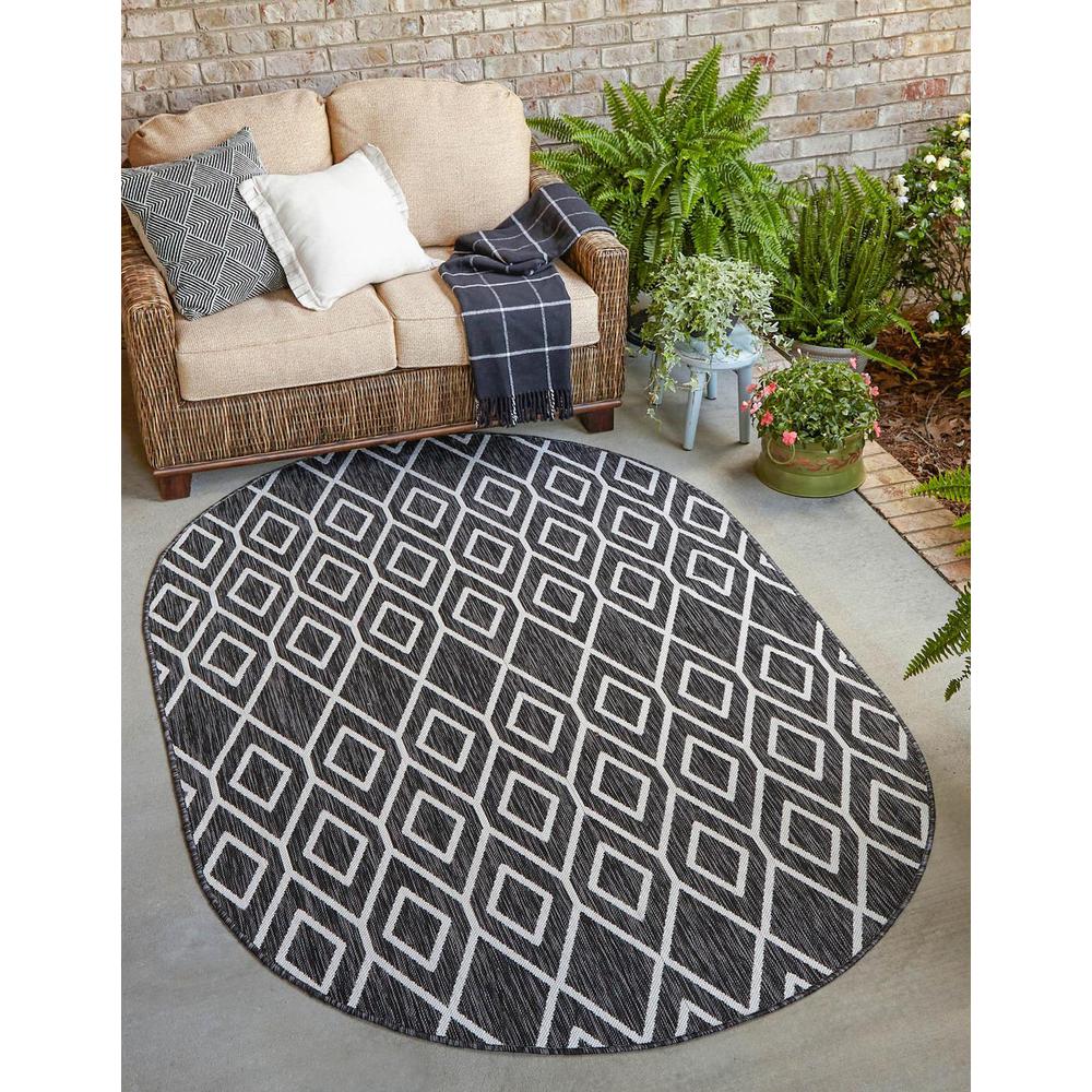 Jill Zarin Outdoor Turks and Caicos Area Rug 5' 3" x 8' 0", Oval Charcoal Gray. Picture 2