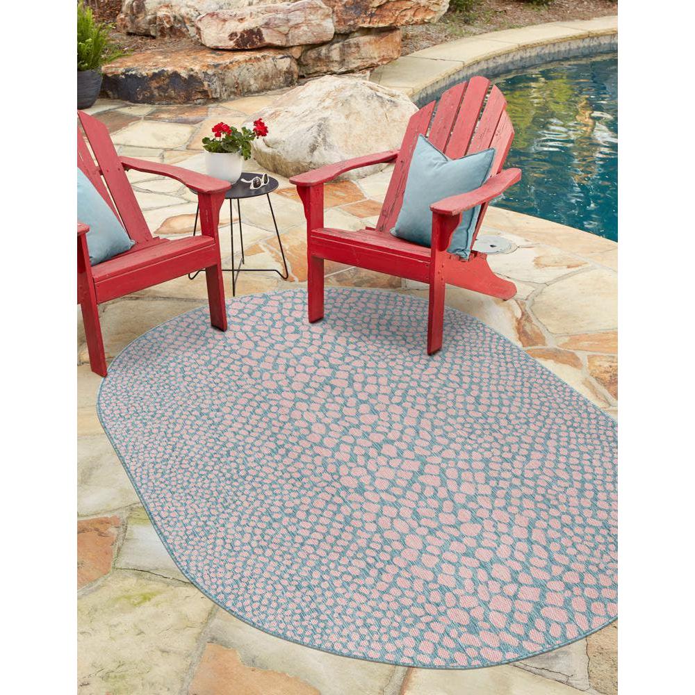 Jill Zarin Outdoor Cape Town Area Rug 7' 10" x 10' 0", Oval Pink and Aqua. Picture 2
