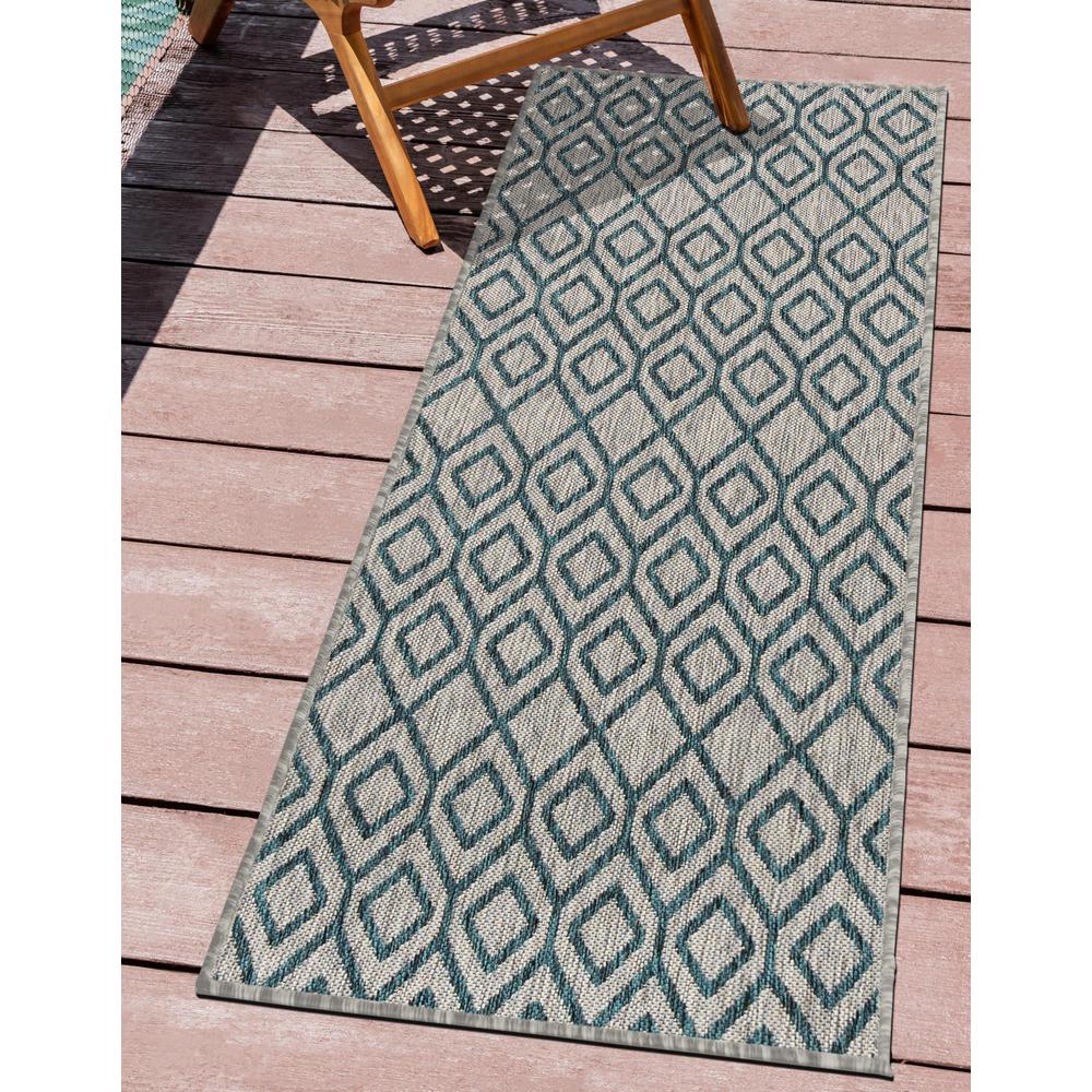 Jill Zarin Outdoor Turks and Caicos Area Rug 2' 0" x 6' 0", Runner Gray Teal. Picture 2