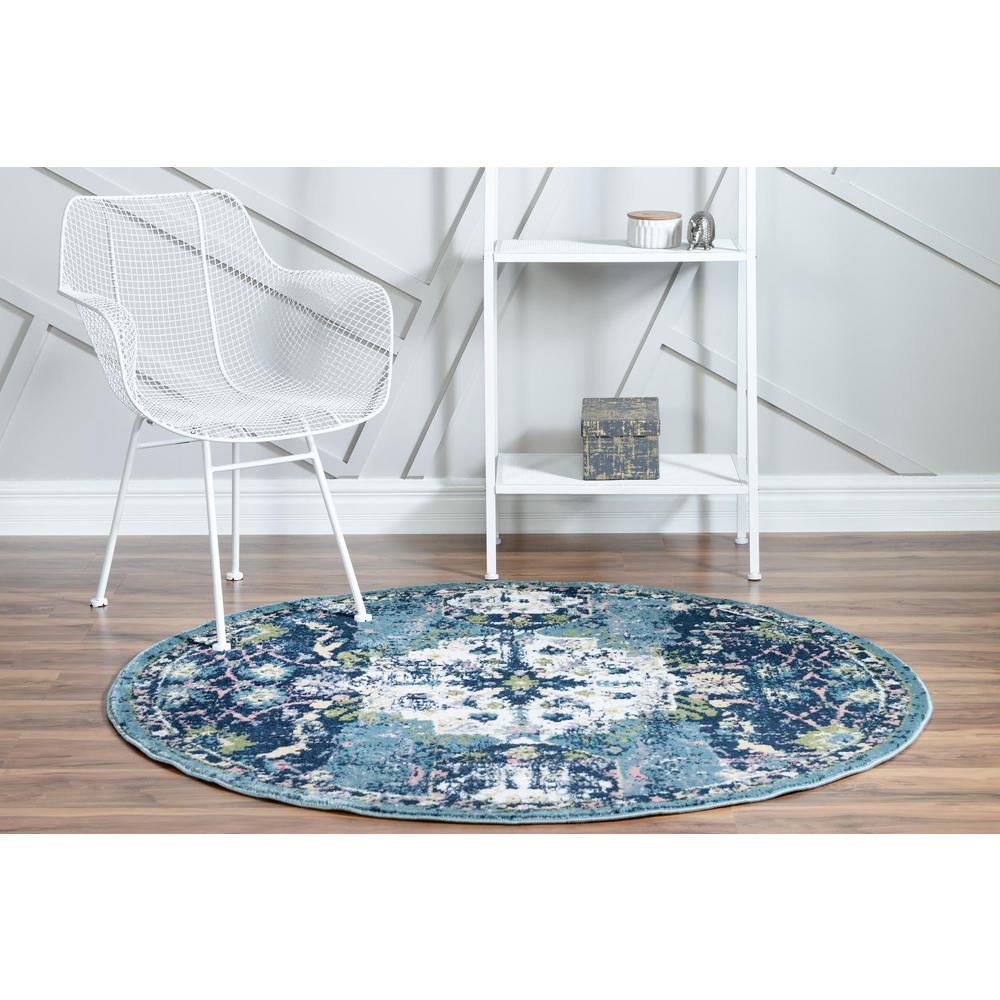 Unique Loom 5 Ft Round Rug in Navy Blue (3150116). Picture 4
