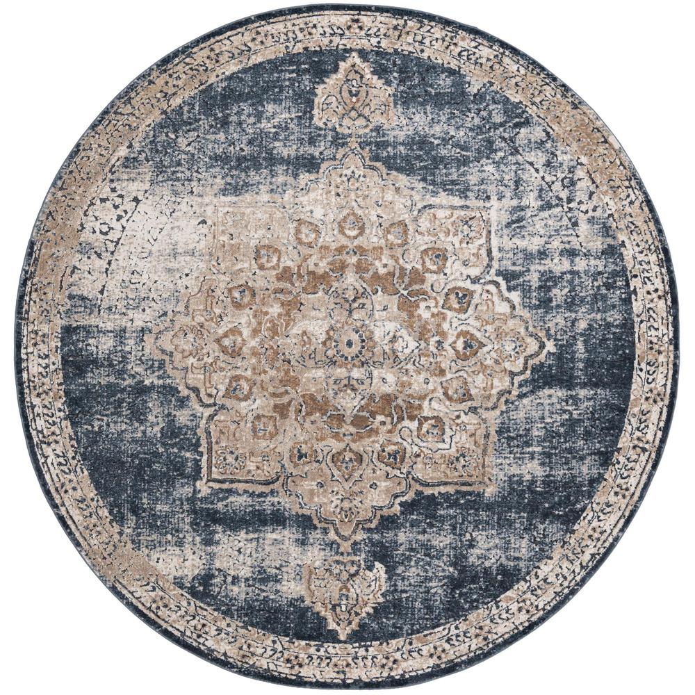 Chateau Roosevelt Area Rug 7' 0" x 7' 0", Round Dark Blue. Picture 1