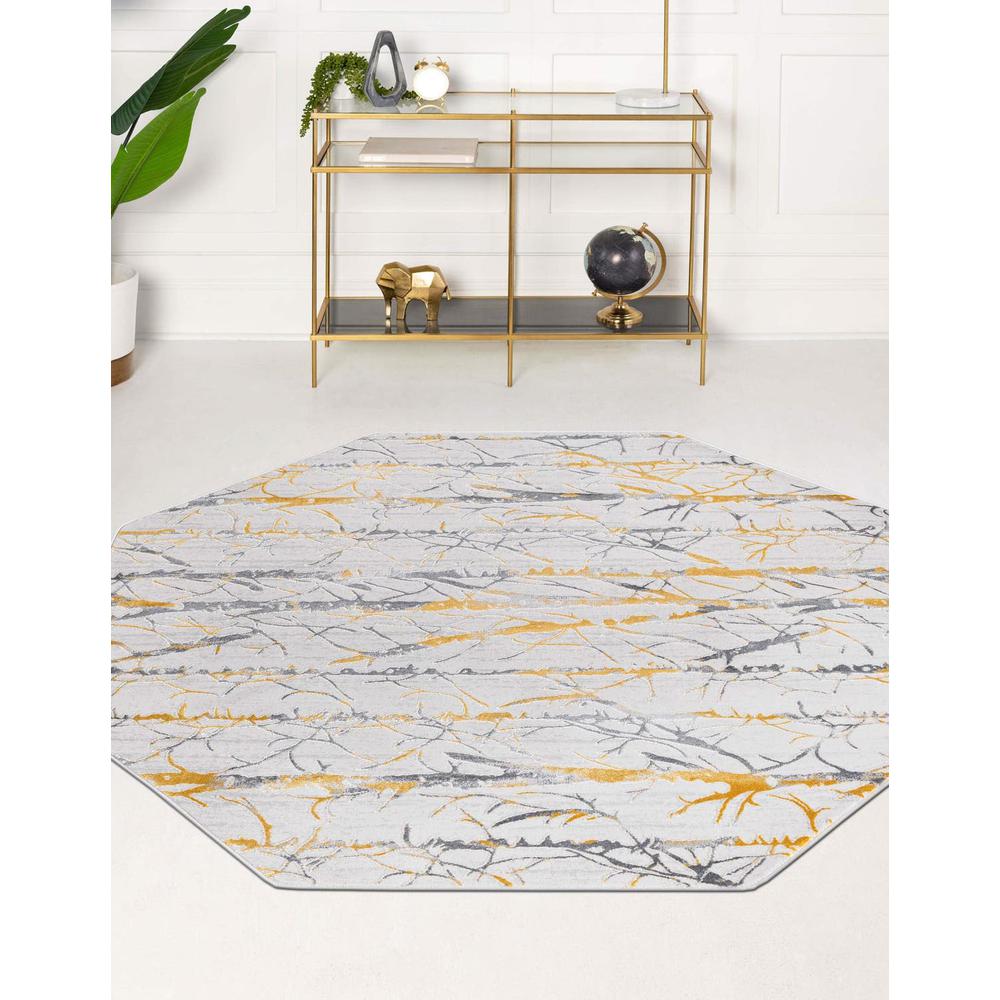 Finsbury Anne Area Rug 7' 10" x 7' 10", Octagon Yellow and Gray. Picture 2