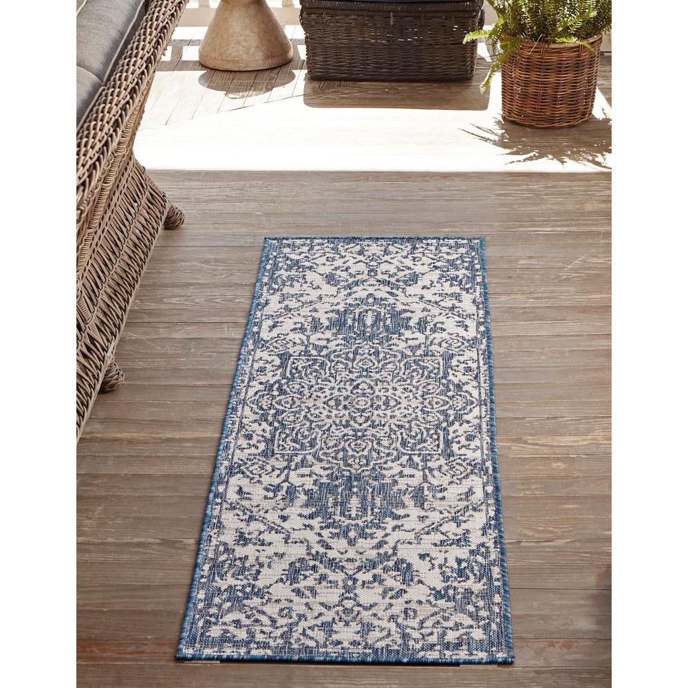 Jill Zarin Outdoor Collection, Area Rug, Blue, 2' 0" x 8' 0" Runner. Picture 3