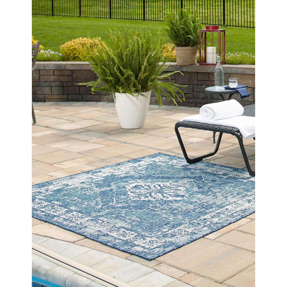 Outdoor Traditional Collection, Area Rug, Blue, 10' 0" x 10' 0", Square. Picture 3