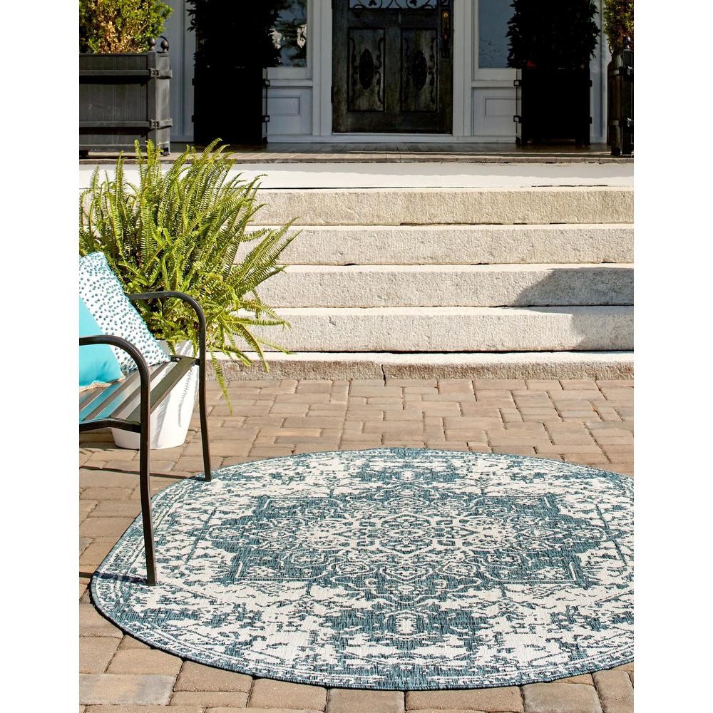 Jill Zarin Outdoor Dubai Area Rug 5' 3 x 8' 0, Oval Teal