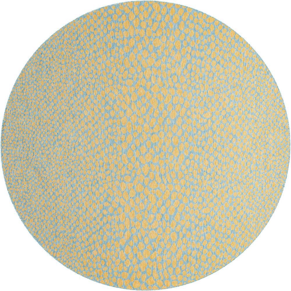 Jill Zarin Outdoor Cape Town Area Rug 10' 8" x 10' 8", Round Yellow and Aqua. Picture 1
