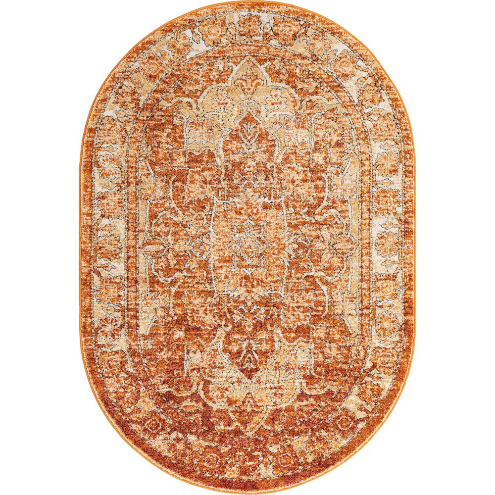 Unique Loom 4x6 Oval Rug in Rust Red (3161888). Picture 1