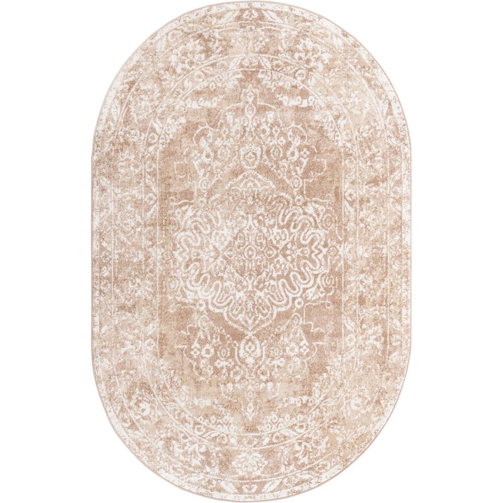 Unique Loom 5x8 Oval Rug in Beige (3155658). Picture 1