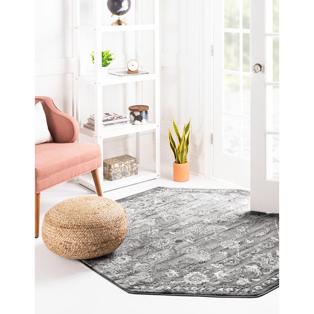 Boston Floral Area Rug 5' 3" x 5' 3", Octagon Gray. Picture 3