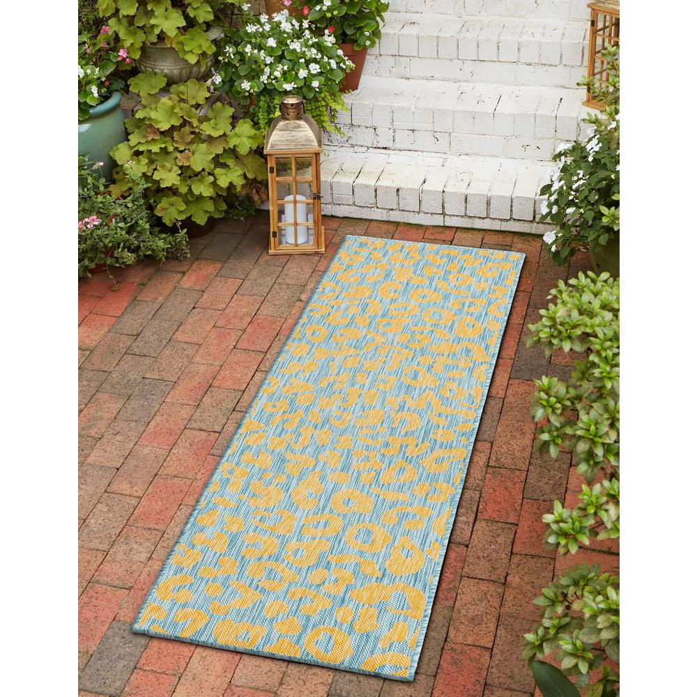 Outdoor Safari Collection, Area Rug, Blue Yellow, 2' 11" x 10' 0", Runner. Picture 2