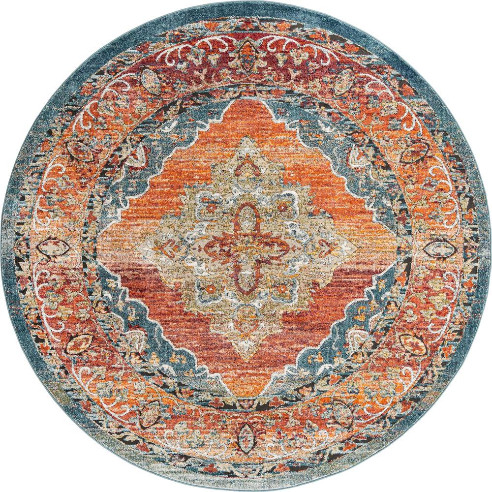 Unique Loom 8 Ft Round Rug in Rust Red (3161987). Picture 1