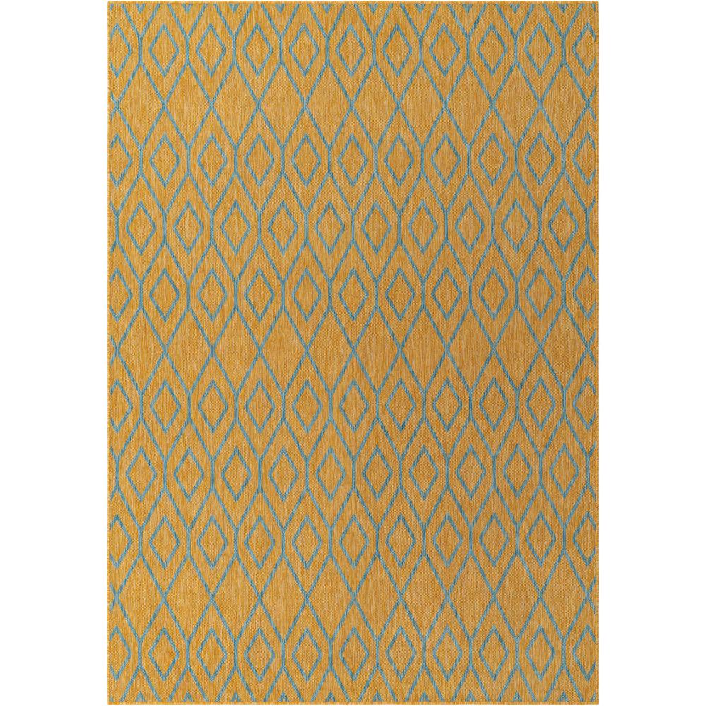 Jill Zarin Outdoor Turks and Caicos Area Rug 7' 0" x 10' 0", Rectangular Yellow and Aqua. Picture 1