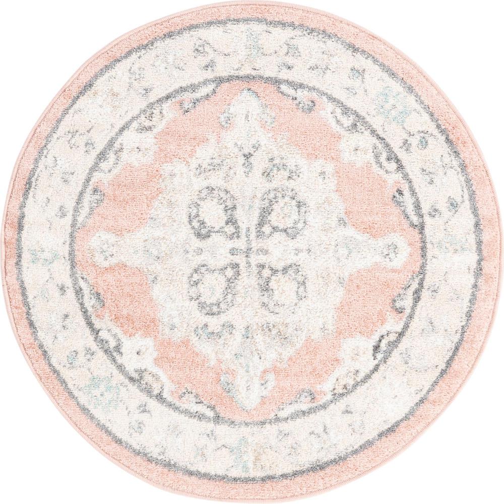Unique Loom 3 Ft Round Rug in Pink (3158895). Picture 1