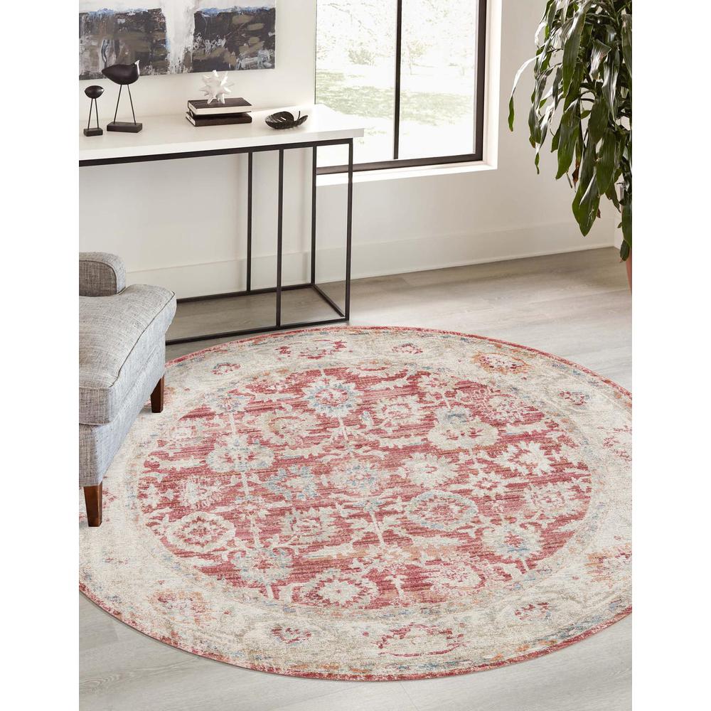 Unique Loom 4 Ft Round Rug in Red (3147964). Picture 1