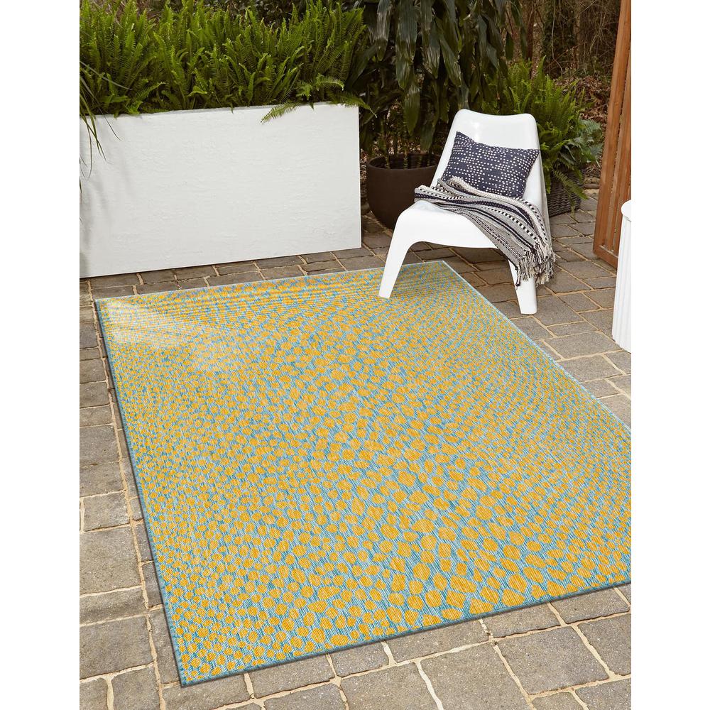 Jill Zarin Outdoor Collection, Area Rug, Yellow and Aqua, 5' 3" x 8' 0", Rectangular. Picture 2