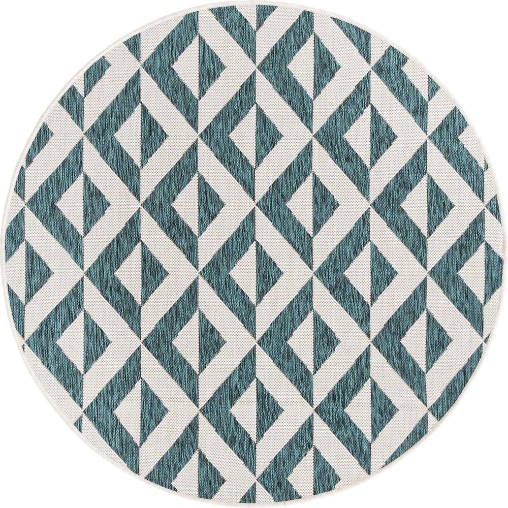 Jill Zarin Outdoor Napa Area Rug 4' 0" x 4' 0", Round Teal. Picture 1