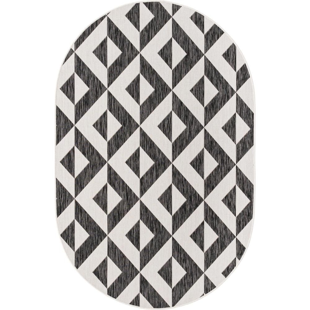 Jill Zarin Outdoor Napa Area Rug 5' 3" x 8' 0", Oval Charcoal Gray. Picture 1
