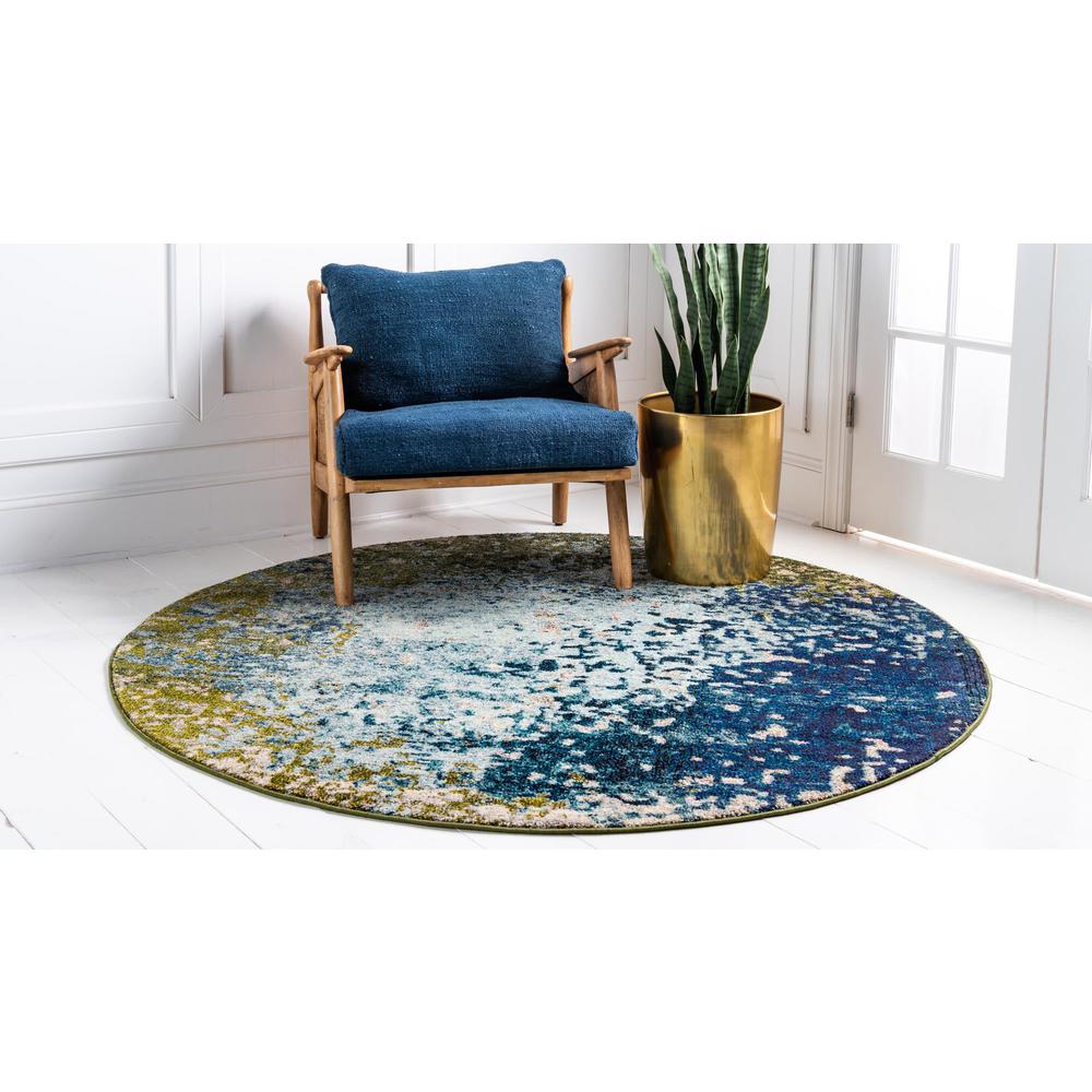 Unique Loom 3 Ft Round Rug in Blue (3153745). Picture 3