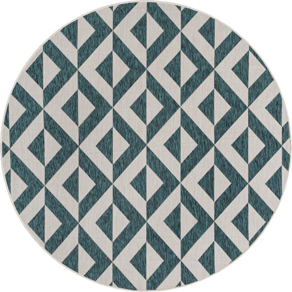 Jill Zarin Outdoor Napa Area Rug 6' 7" x 6' 7", Round Teal. Picture 1
