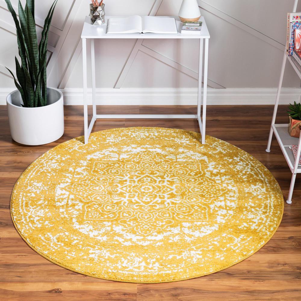 Unique Loom 8 Ft Round Rug in Yellow (3150406). Picture 2