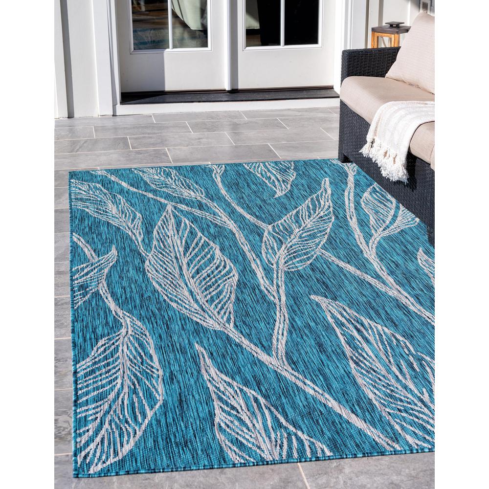 Outdoor Leaf Rug, Teal (7' 0 x 10' 0). Picture 2