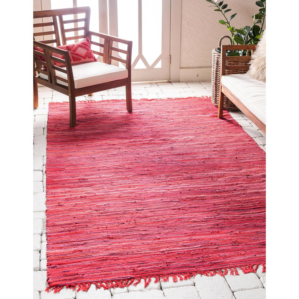 Striped Chindi Cotton Rug, Red (5' 0 x 8' 0). Picture 2