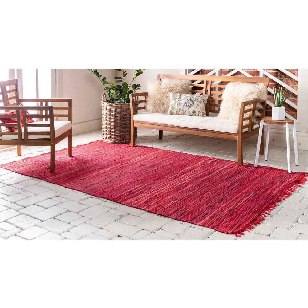 Striped Chindi Cotton Rug, Red (5' 0 x 8' 0). Picture 3