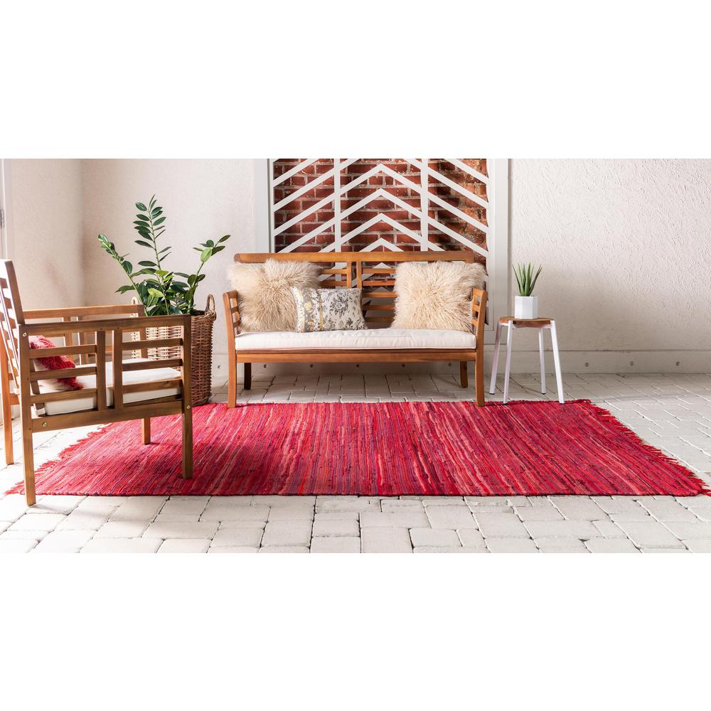 Striped Chindi Cotton Rug, Red (5' 0 x 8' 0). Picture 4
