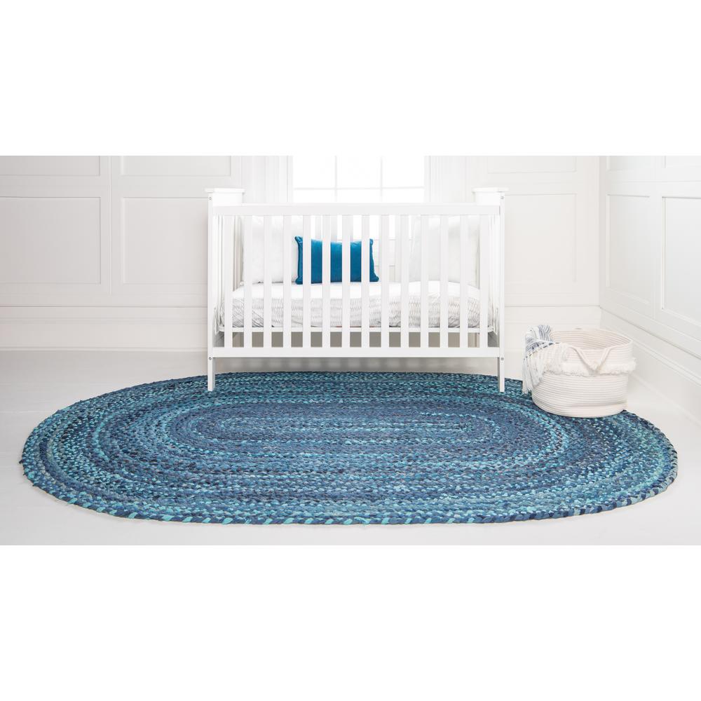 Braided Chindi Rug, Blue (8' 0 x 10' 0). Picture 4