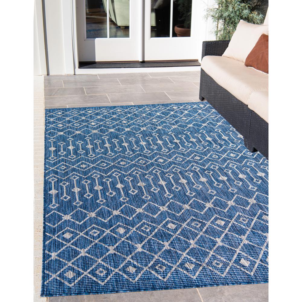 Outdoor Tribal Trellis Rug, Blue/Ivory (10' 0 x 13' 0). Picture 2