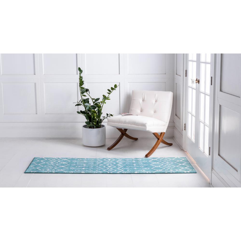 Moroccan Trellis Rug, Teal/Ivory (2' 6 x 8' 2). Picture 4