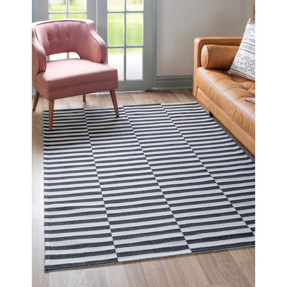 Striped Decatur Rug, Black/Ivory (5' 2 x 7' 5). Picture 2