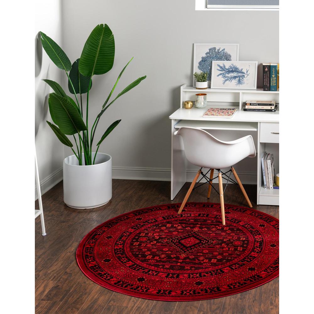 Unique Loom 8 Ft Round Rug in Red (3154191). Picture 2