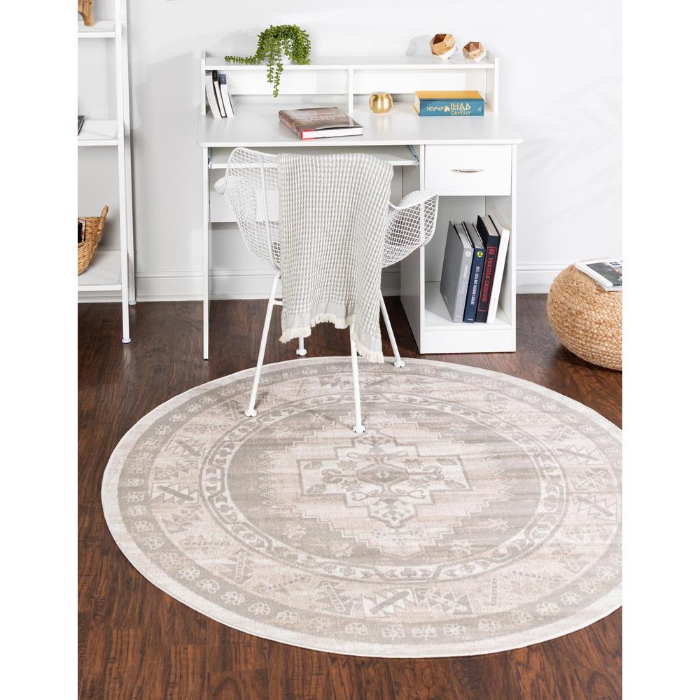 Unique Loom 7 Ft Round Rug in Cloud Gray (3154977). Picture 2