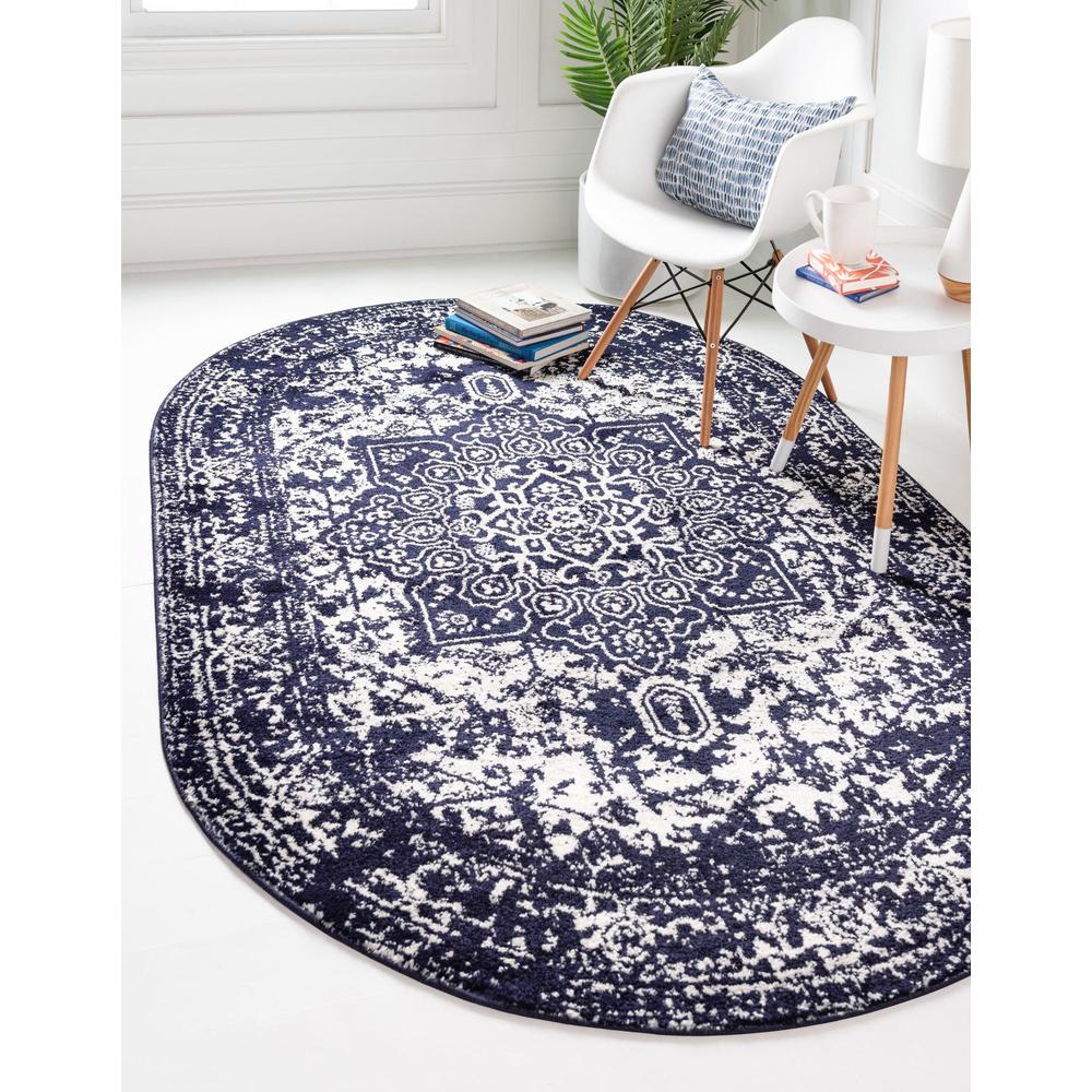 Unique Loom 8x10 Oval Rug in Navy Blue (3150340). Picture 2