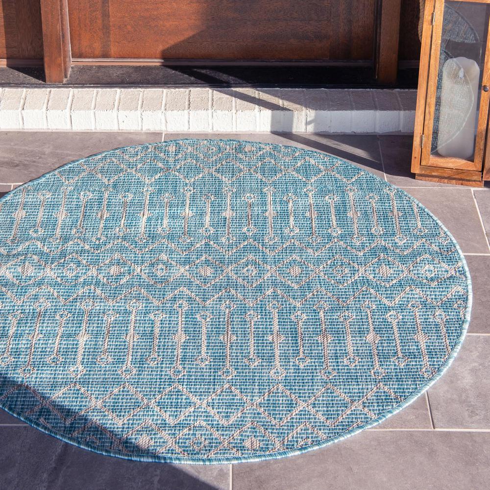 Unique Loom Outdoor Trellis 8 ft Round Aqua Blue Geometric Area Rug Indoor Outdoor Rug