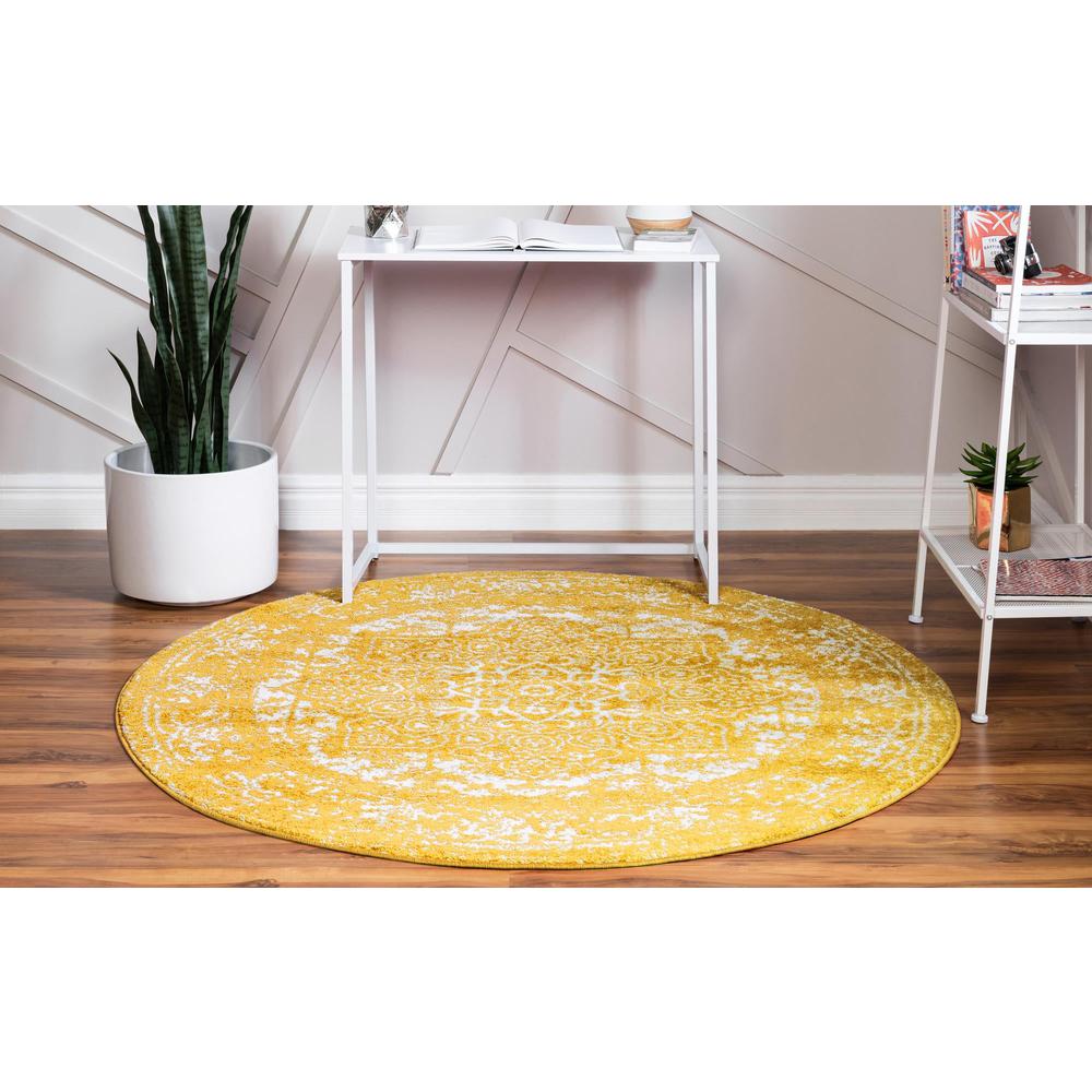 Unique Loom 8 Ft Round Rug in Yellow (3150406). Picture 4