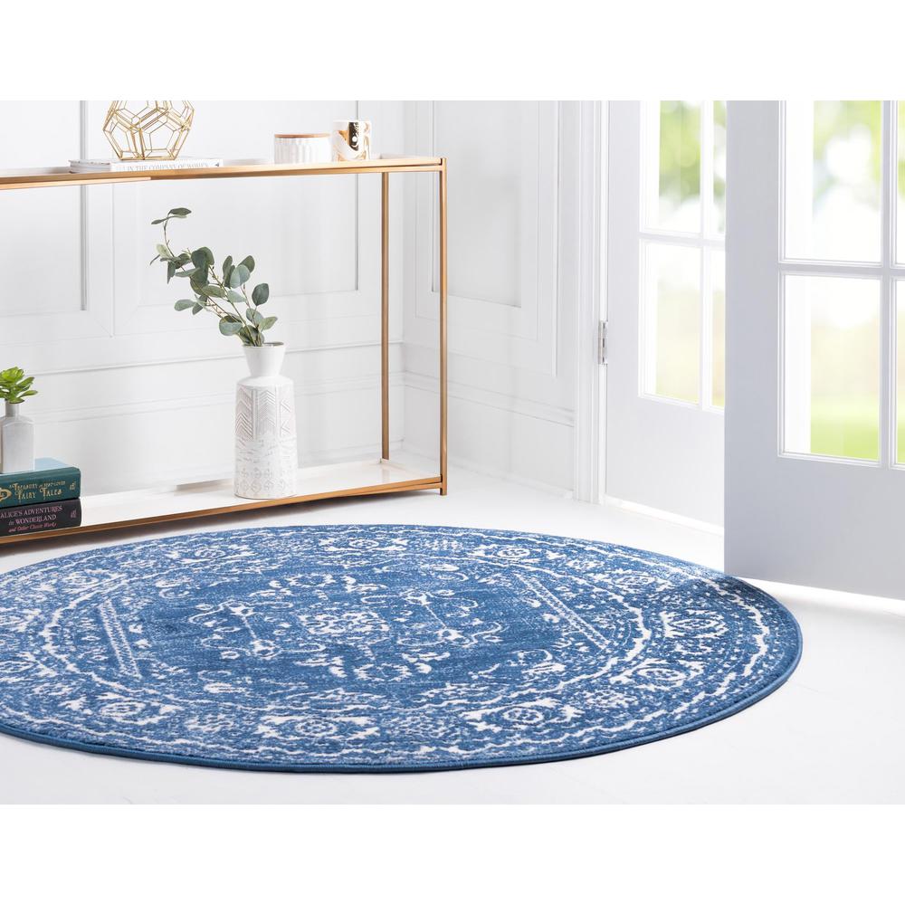 Unique Loom 8 Ft Round Rug in Blue (3150682). Picture 3