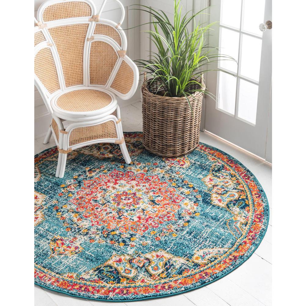 Penrose Alexis Area Rug 7' 10" x 7' 10", Round Blue. Picture 2