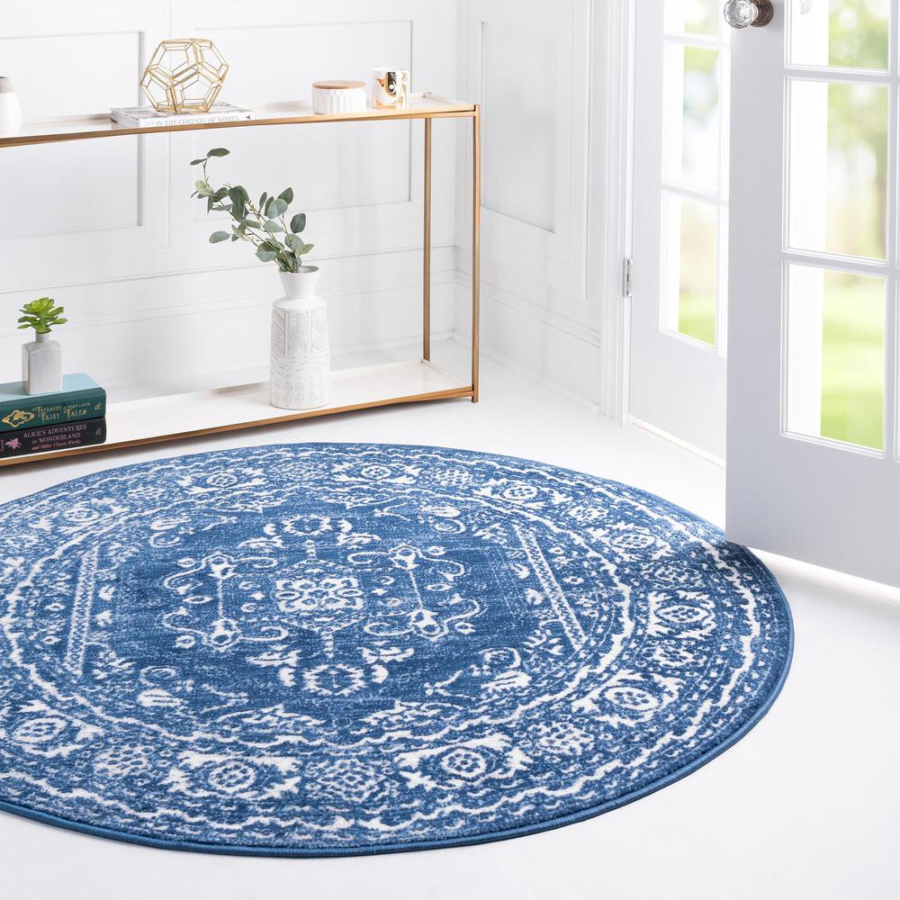 Unique Loom 8 Ft Round Rug in Blue (3150682). Picture 2