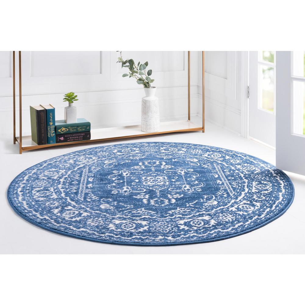 Unique Loom 8 Ft Round Rug in Blue (3150682). Picture 4
