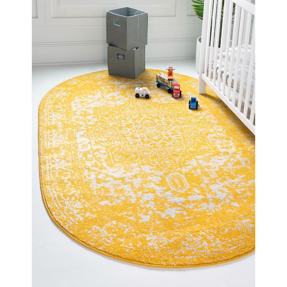 Unique Loom 8x10 Oval Rug in Yellow (3150412). Picture 2