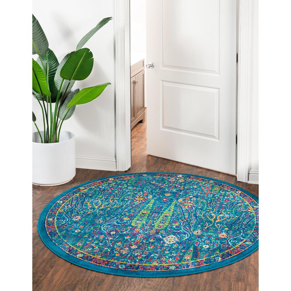 Unique Loom 8 Ft Round Rug in Blue (3160813). Picture 2