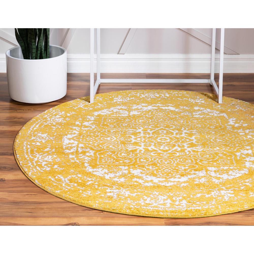 Unique Loom 8 Ft Round Rug in Yellow (3150406). Picture 3