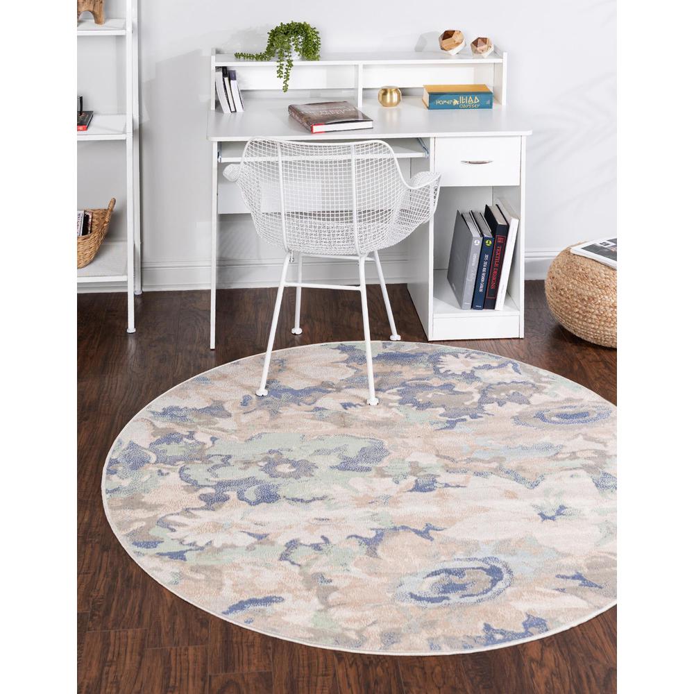 Unique Loom 7 Ft Round Rug in Blue (3157293). Picture 2
