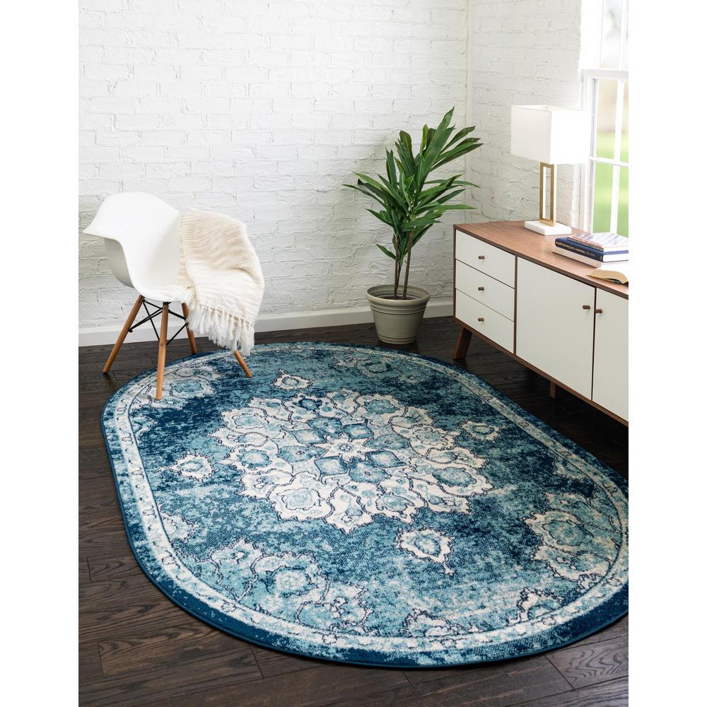 Unique Loom 8x10 Oval Rug in Blue (3158645). Picture 2