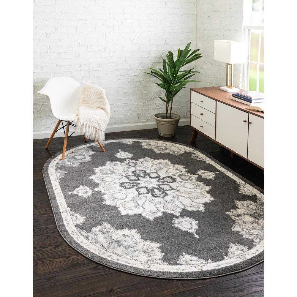 Unique Loom 8x10 Oval Rug in Charcoal (3158759). Picture 2