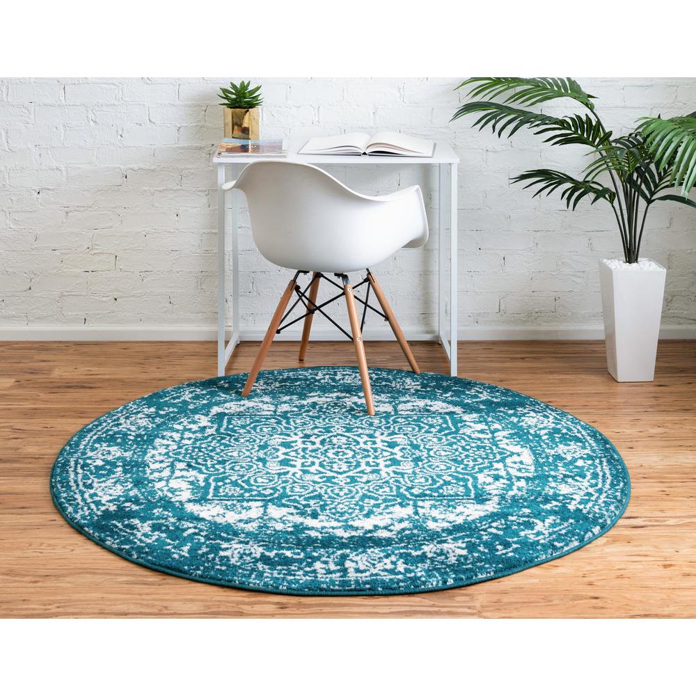 Unique Loom 8 Ft Round Rug in Turquoise (3150382). Picture 4