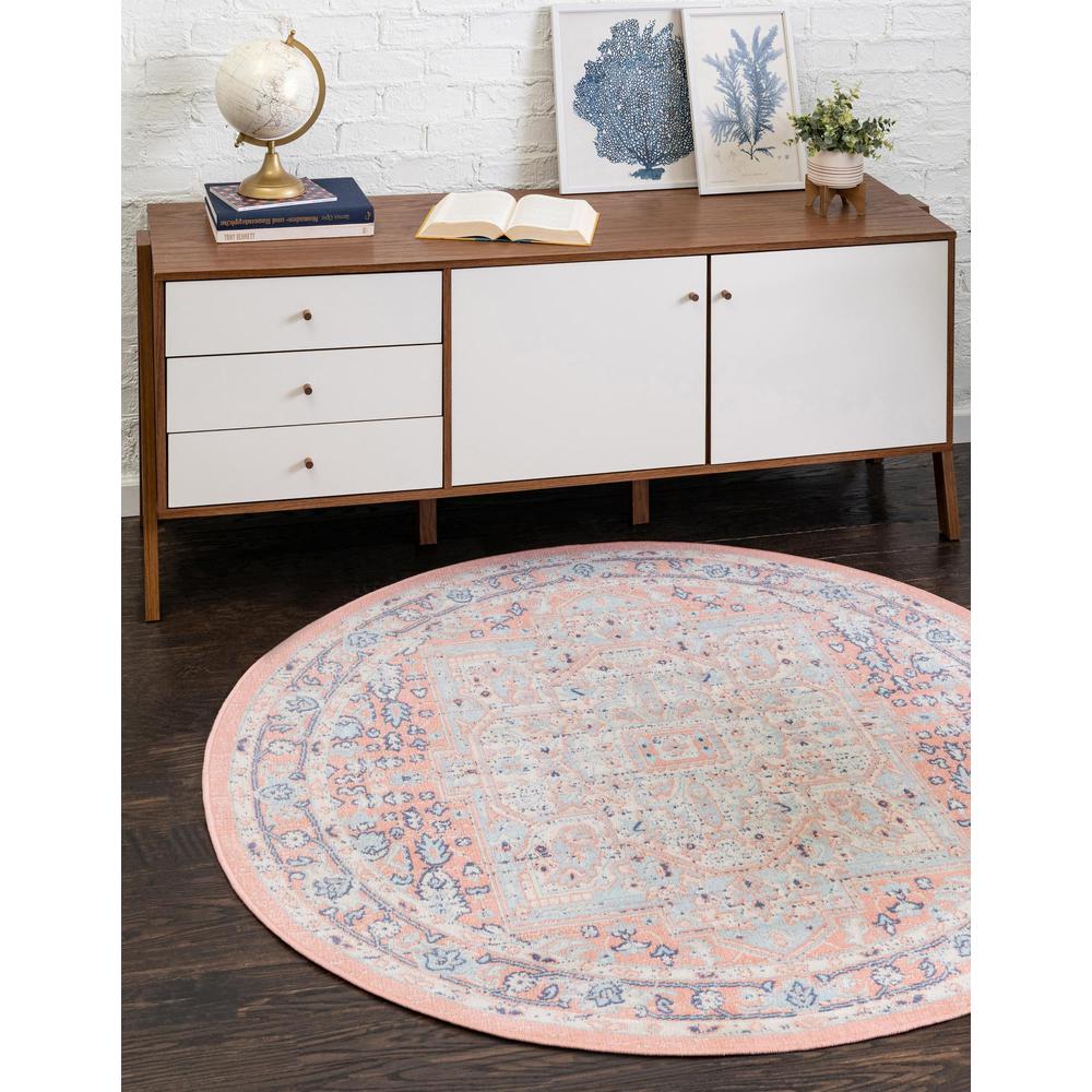 Unique Loom 7 Ft Round Rug in Powder Pink (3154869). Picture 2