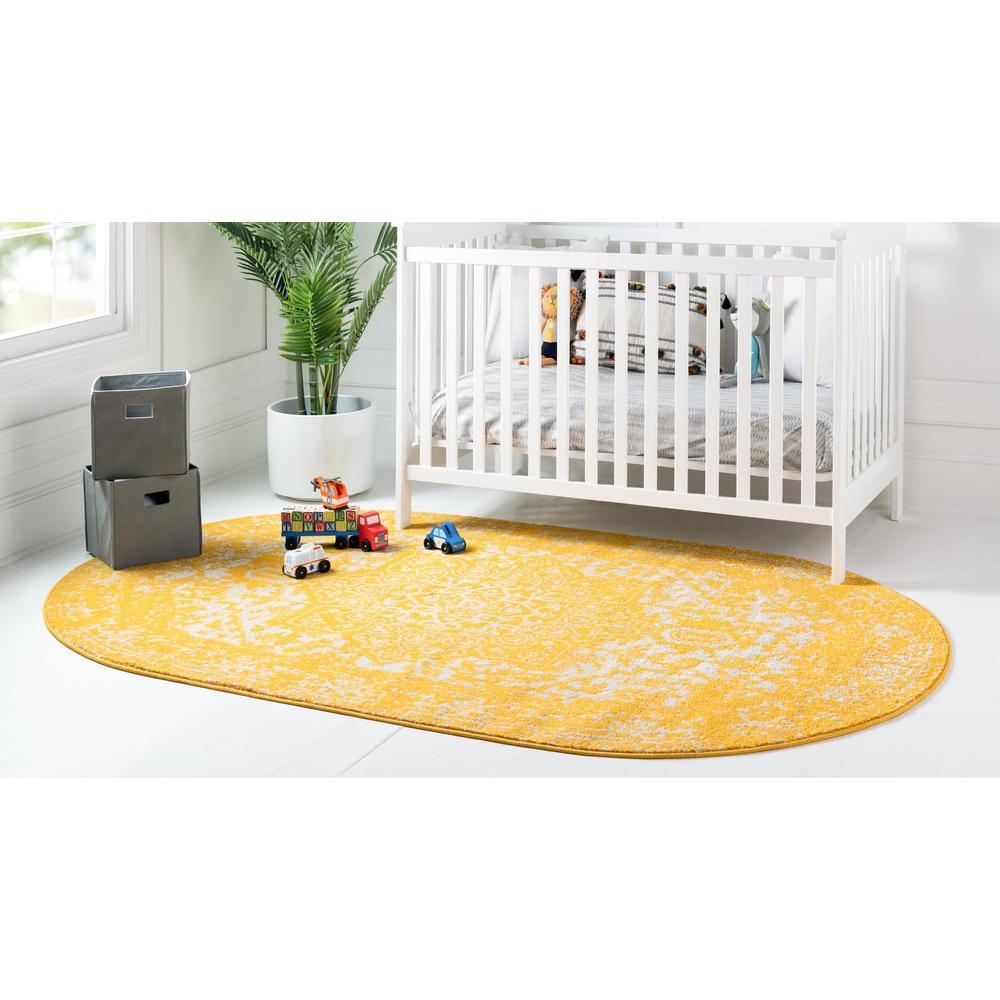 Unique Loom 8x10 Oval Rug in Yellow (3150412). Picture 3